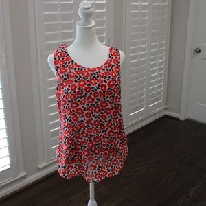 Cabi # 5356 "Flipside Blouse" Floral Print V-Neck Sleeveless Ruffle Blouse SMALL